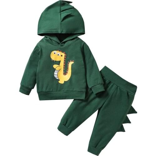 2021 Toddle Infant Baby Clothes Baby 2Pcs Fall Outfits, Funny Cartoon Dinosaur Print Long Sleeve Hoodies and Pants Set