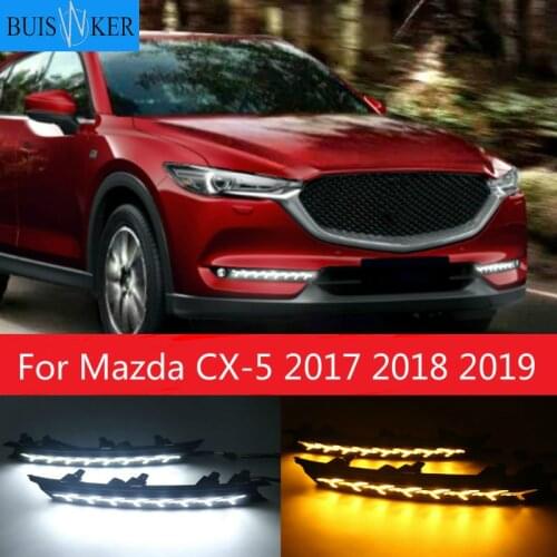 2Pcs DRL 12V LED Daytime Running Light Fog Lamp Decoration For Mazda CX-5 CX5 2017 2018 2019 Flowing Turn Signal