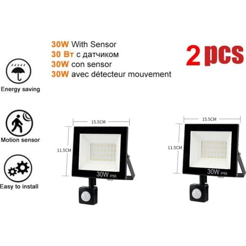 2 pcs 220V 10-100W LED FloodLight Spotlight Exterior Street wall reflector LED Lights PIR Motion Infrared Sensor Energy Saving S