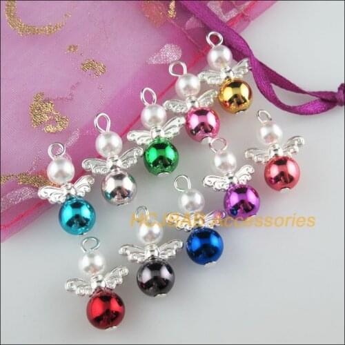 20Pcs Silver Plated Angel Mixed Acrylic Ball Charms Pendants 14x22mm