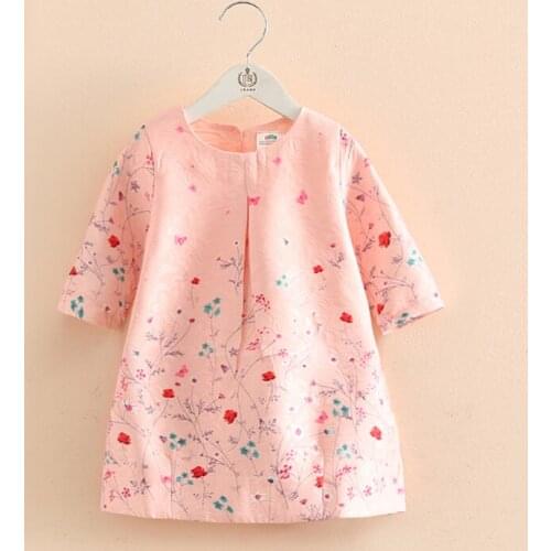 2018 Summer Female Child ChildrenS Clothing Three Quarter Sleeve Baby Girl Floral Print O Neck England Style Dress