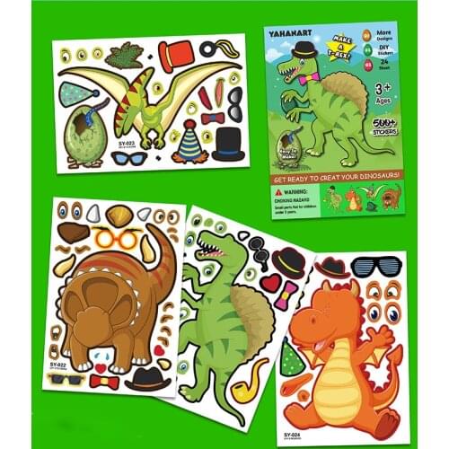 4 Sheets Funny DIY Stickers Children Puzzle Games Make a Dinosaur Animal Sticker Assemble Jigsaw Girl Boy Party Gift Kids Toys