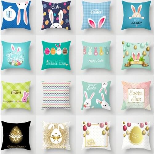 45*45cm Blue Easter Peach Pattern Pillowcase Cushion Case Bunny Easter Eggs Rabbi Lumbar Pillow Cover Sofa Cushion Home Decor