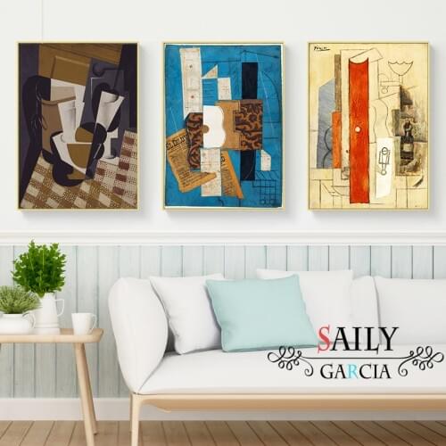 Abstract Violin and Guitar Posters And Prints Cafe Bar Wall Art Canvas Painting Picasso Cubism Wall Pictures For Home Decoration