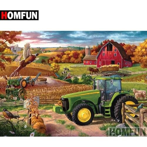 HOMFUN 5D DIY Diamond Painting Full Square/Round Drill "Tractor scenery" Embroidery Cross Stitch gift Home Decor Gift A09183