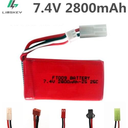 Free Shipping 7.4V Li-po Battery 2800mAh 25C FT009 for RC Yacht RC Airplane RC Car Rechargeable with SM,JST,EL 2P,Banana,T Plug