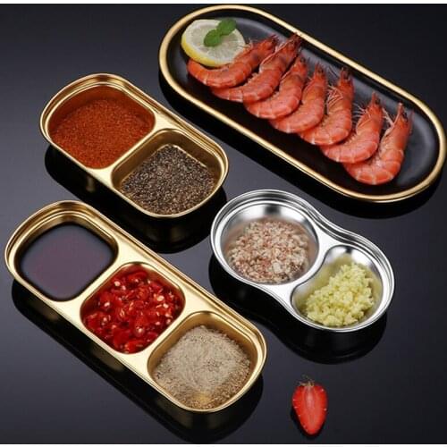 Stainless Steel Sauce Dishes for Kitchen Restaurant Sushi Dipping Bowl Mini Condiment Appetizer Plates with Compartment G10