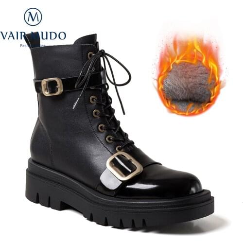 VAIR MUDO Ankle Boots Shoes Women Short Plush And Wool Warm Elegant Fashion Autumn Winter Boots Shoes Women Round Toe DX169-C