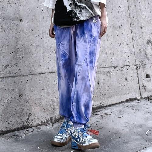 Splash-ink graffiti multi-pocket slacks mens high street slacks straight slacks loose waist wide leg pants