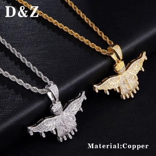 D&Z Personality Bling CZ Dripping Wings US Dollar Necklaces Pendants For Mens Iced Out Rapper Jewelry