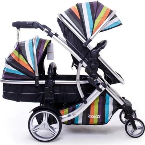 Rainbow Twin baby Stroller Fashion Twins Carriage High Suspension Double Seat Stroller Cart Landscape