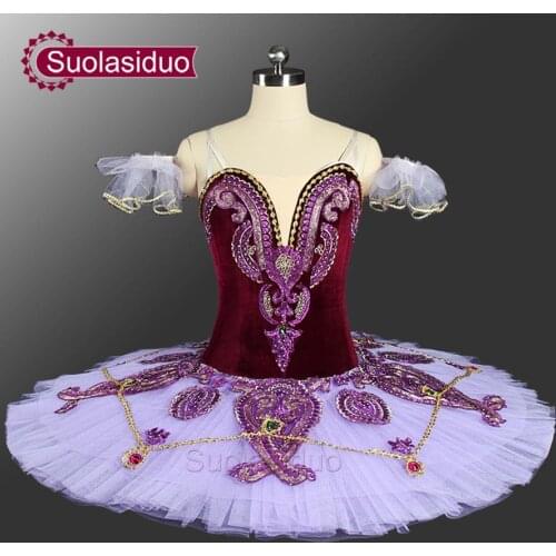 Purple Professional Ballet Tutu With Velvet Pancake Tutu Ballerina Stage Dancewear Costumes Adult Classical Ballet Tutu SD0045