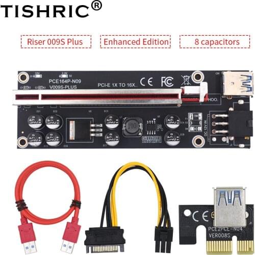 1-10PCS TISHRIC Enhanced Edition Riser 009S Plus 8 Capacitors PCIE Riser PCI E 16x Graphics Adapter Mining Riser for Video Card