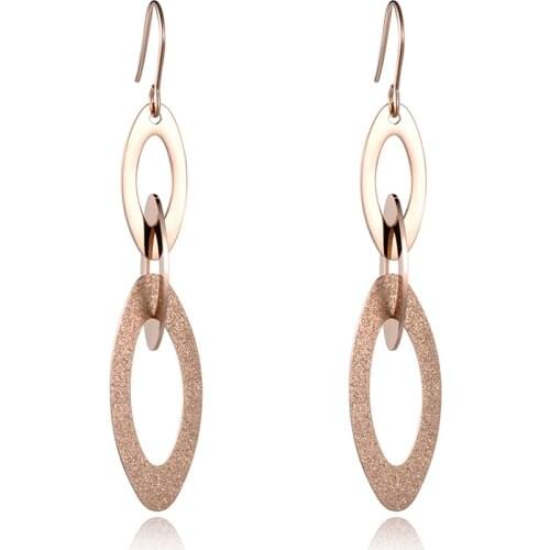 Trendy Style Stainless Steel Geometric Tassel Earrings Rose Gold Color Chain Drop Earrings For Women Girls JE18095