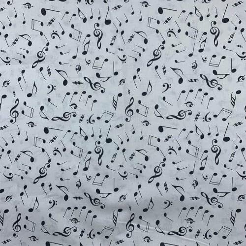 Beautiful 100% Cotton Fabric White bottom Black Notes Pattern Digital Print Sewing Material DIY Home Patchwork Dress Clothing