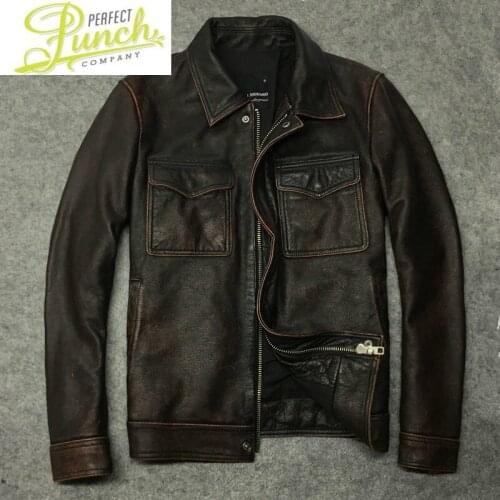 Jacket 2021 Retro Genuine Men Short Cowhide Autumn Coat Real Cow Leather Jackets Motorcycle Deri Ceket 1299-8 KJ2275