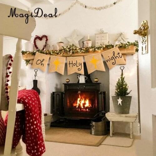 MagiDeal Vintage Burlap Oh Holy Night Banner Fabric Garland Sign Hanging Decoration Photo Prop