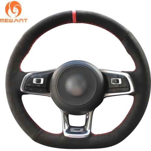 MEWANT Black Genuine Leather Hand Sew Steering Wheel Cover for Volkswagen VW Golf 7 GTI T-Roc Passat Variant (R-Line) Up! GTI