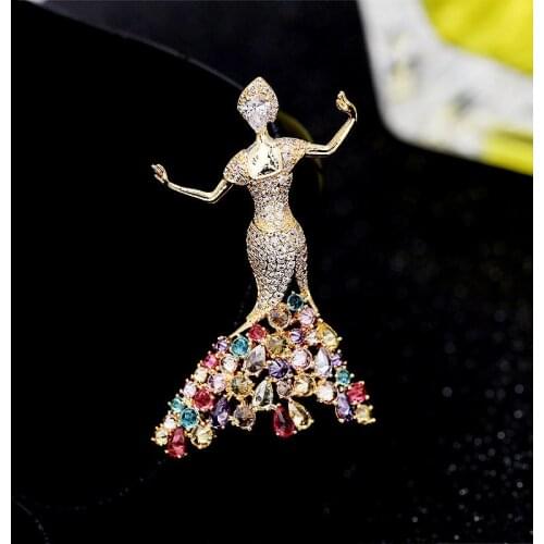 Fashion Girls Charming Brooches Beautiful Princess Ballerina Brooch AAA Zircon Lapel Pins Women Dress Coat Jewelry Accessories