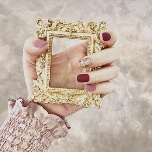 High-fashion purplish gray with shining golden pure color false nails 2pcs decorated fake nails Matte bride full nail tips new