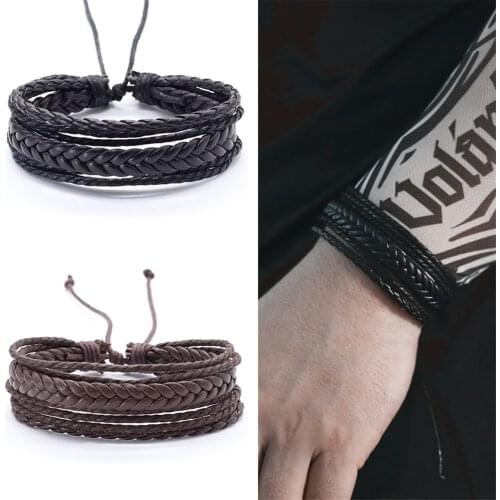 Fashion Boho Punk Weave Wrap Multilayer Leather Bracelet Men Homme Accesorios Pulseras Mujer Bracelets for women Jewelry 2019