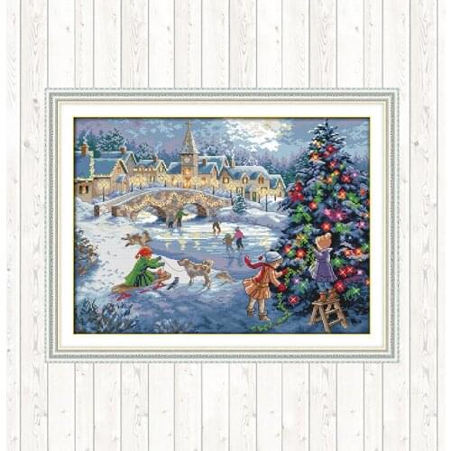 A Christmas Celebration Cross-stitch Embroidery Kit DMC Floss DIY Handmade Needlework Aida 14ct 11ct Counted Fabric Print Canvas