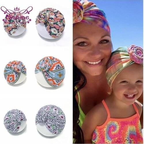 Nishine Mom and Baby Vintage Flowers Pattern Knotted Indian Hats Fashion Leopard Print Knitting Floral Caps Clothing Decoration