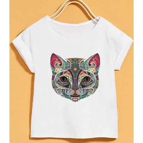 2021 New Summer T shirt Kids Color Drawing Animal Print T-shirts Girl Stylish White Short-sleeved Top T-shirt Boys Round Neck