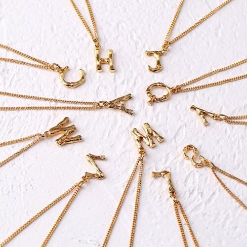 Unisex letter alphabet style chain necklace brass with real gold plated jewelry