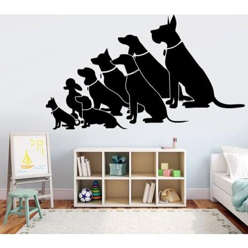 Pet Shop Wall Stickers Different Breeds Sitting Dogs Vinyl Wall Decal Home Decoration Accessories For Nursery Children Room Z204