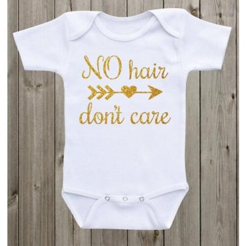CUSTOM No Hair Don't Care glitter infant baby bodysuit onepiece romper Outfit coming Home toddler shirt birthday party favors