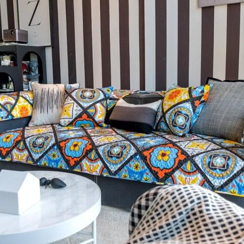 Modern fashion sofa cushion Creative tile art slipcover Cotton non-slip sofa cover towel customize sofa protector