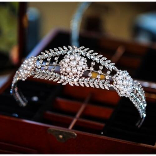 Luxury Crystal Pearl Wedding Crown Hair Jewelry Bridal Headpiece Baroque Rhinestone Tiaras Bride Crowns Wedding Hair Accessories