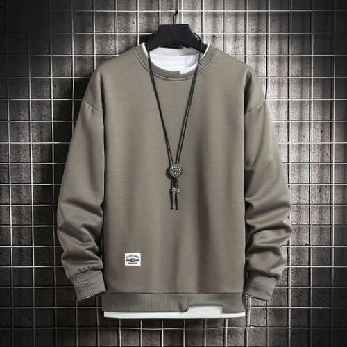 Men Casual Sweatshirts Hoodie Men Fake Two Pieces Color O-Neck Fashion Harajuku Style Male Sweatshirt 2021 New Anime Streetwear
