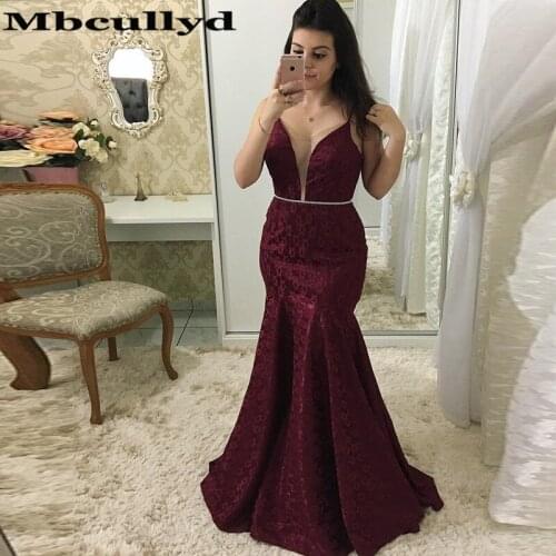 Mbcullyd Burgundy Lace Mermaid Evening Dresses Long 2020 Floor Length Backless vestidos de fiesta de noche India Evening Gown
