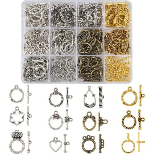 1Box Tibetan Antique Alloy Toggle Clasps Round Flower Heart Crown Style Fastener Bracelet Clasp For DIY Jewelry Making