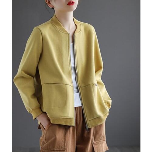 Ladies Solid Color Short Jacket Women Spring Autumn 2021 Loose Zipper Cardigan Hoodie Female Sports Top Casual Baseball Uniform
