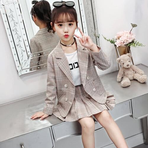 Girls Blazer and Skirt Plaid Clothing Set Baby New Fashion School Suits for Formal Wear Cotton Suits Kids Blazers Girls Suits