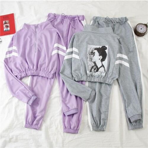 Autumn Pullover Tracksuit 2 Piece Set Women Casual Sportwear Suit Female Short Printed Swearshirt + High Waist Pants 2 pcs