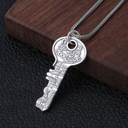 Emith Fla 925 Sterling Silver Necklace Pendants for Women And Men Fashion Jewelry Ethnic Vintage Key Design Pendant