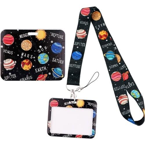 1pcs ZF3033 Creative Planets Lanyard Card Holder Student Hanging Neck Mobile Phone Lanyard Badge Subway Access Card Holder