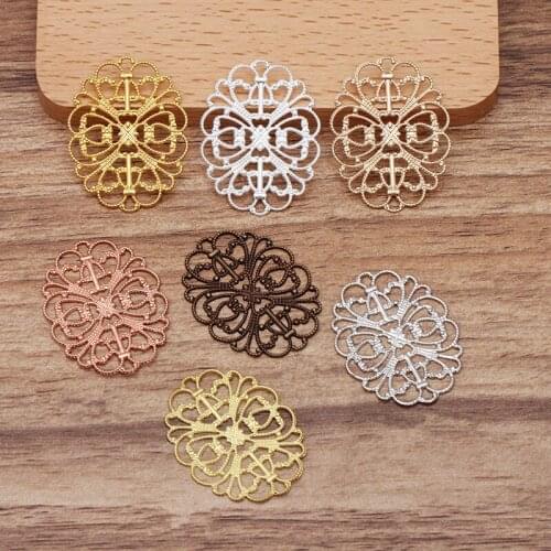 100pcs 26x34mm Metal Brass Sheet Filigree Hollow Flowers Stamping Slice Connectors DIY Jewelry Findings