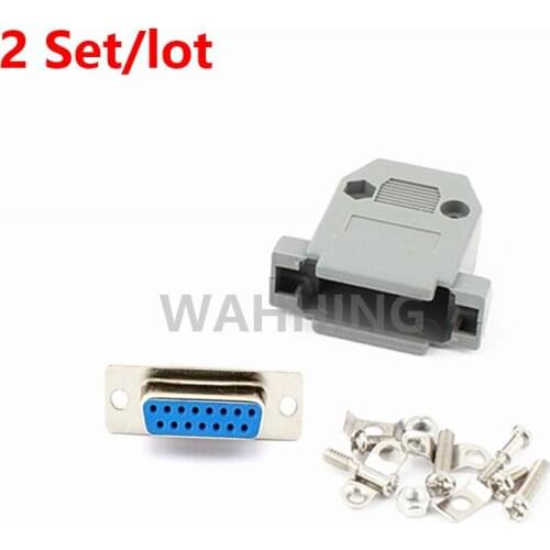2 Set DB15P VAG serial port connector DB15 female socket Plug connector D-Sub 15Pin copper adapter with Plastic Case DIY HY1250