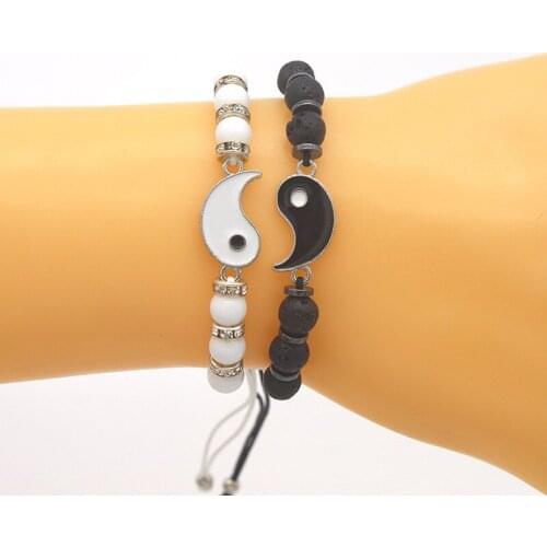 2Pcs/set Couple Yin Yang Bracelet Adjustable Lucky Rope Braided Geometric Circle Charms Bracelets Lovers Jewelry Gifts