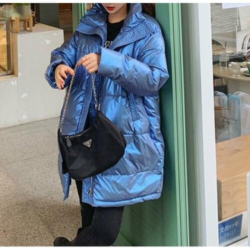 2021 Winter Jacket Ladies Down Cotton Long Coat Shiny Face Womens Plus Size Bread Coat Stand-up Collar Coat Winter