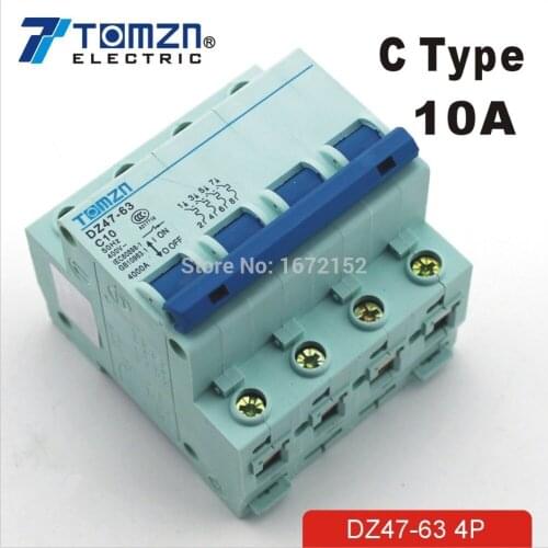 4P 10A 240V/415V Circuit breaker MCB C TYPE 4 Poles