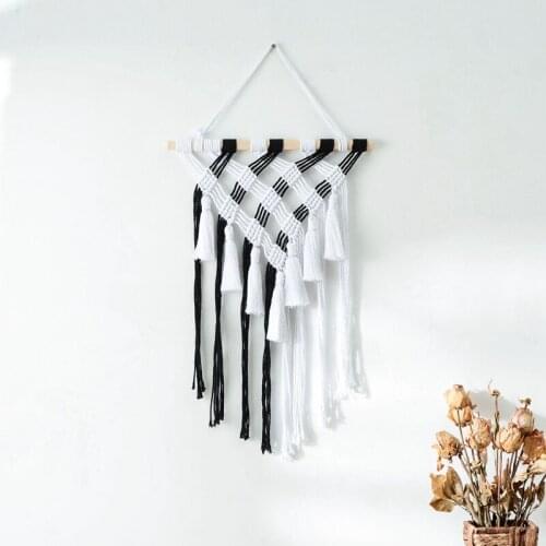 Bohemian Macrame Wall Hanging Tapestry Black White Geometric Boho Hand Woven Tapestries Apartment Dorm Room Decoration