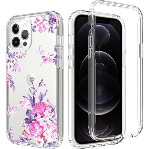 360 Full Body Protection Phone Case iPhone 11 12 Pro Max x xs xr 8 6s Plus Touch 7 5 SE Hybrid Anti Shock Armor TPU Clear Flower