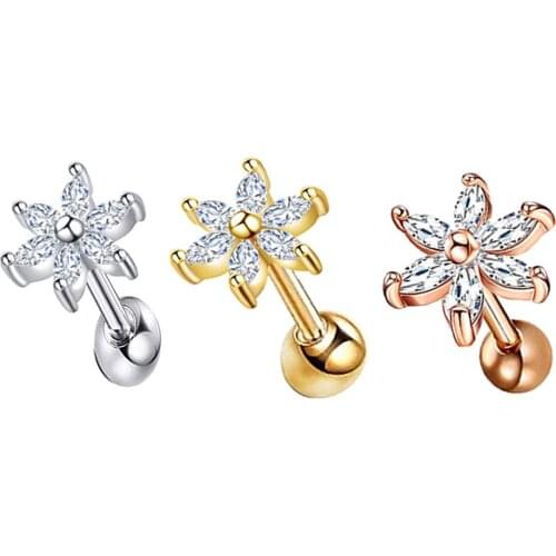 Flower Zircon Ear Piercing Tragus Daith Ear Jewelry Body Piercing Barbell Screw Wholesales Cartilage Earrings Stud Zircon