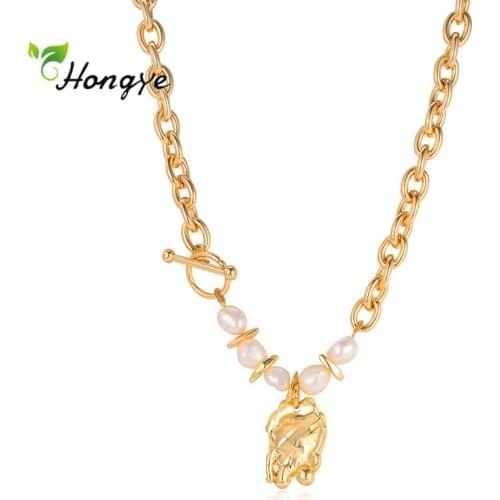 Hongye Irregular Natural Freshwater Pearl Pendant Circle Chain Asymmetry Clavicle Necklace Female Jewelry New Arrivals